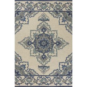 3'x5' Ivory Blue Diamond Floral Layout UV Treated Indoor Outdoor Area Rug