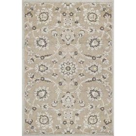 2'x4' Beige Grey Machine Woven UV Treated Traditional Floral Design Indoor Accent Rug