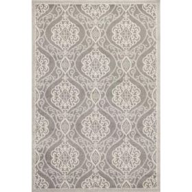 2'x4' Silver Grey Machine Woven UV Treated Traditional Style Indoor Outdoor Accent Rug