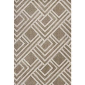 2'x4' Beige Machine Woven UV Treated Geometric Indoor Outdoor Accent Rug