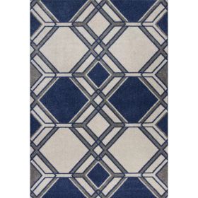 2' x 3' Ivory or Denim Geometric Hexagon UV Treated Accent Rug