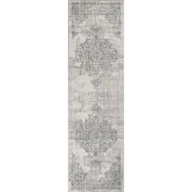 8' Ivory or Grey Medallion Polypropylene Runner Rug