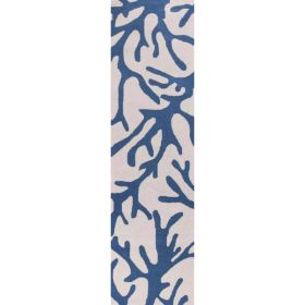 8' Ivory or Blue Coral Polyester Runner Rug