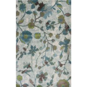 3' x 5' Teal Watercolor Flowers Area Rug