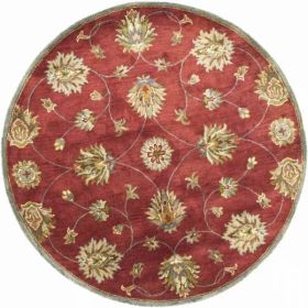 5' Round  Wool Red Area Rug