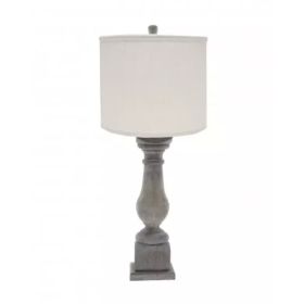 White Washed Wood Finish Table Lamp with Ivory Linen Shade