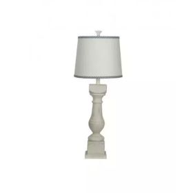 Distressed White Traditional Table Lamp with Ivory Lined in Blue Shade