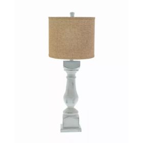 Distressed White Traditional Table Lamp with Brown Linen Shade