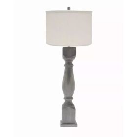 Brown Washed Wood Finish Table Lamp with Ivory Linen Shade