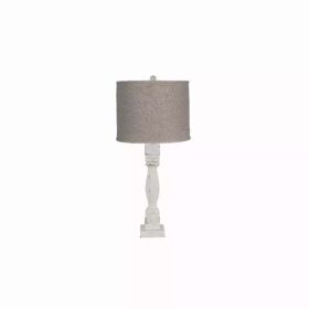 Distressed White Table Lamp with Neutral Fabric Shade