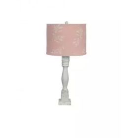 Distressed White Table Lamp with Olive Branch Pink Shade