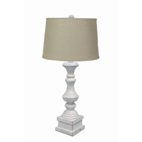 Distressed White Table Lamp with Sea Linen Fabric Shade