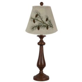 Distressed Brown Traditional Table Lamp with Pine Cone Embroidered Shade