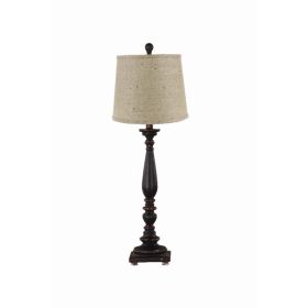 Distressed Black Traditional Table Lamp with Natural Burlap Fabric Shade