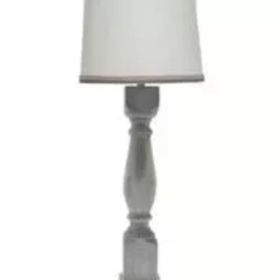 Brown Washed Wood Finish Table Lamp with White Linen Shade