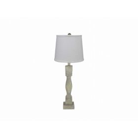 Distressed Washed wood Finish Table Lamp with Crisp White Shade