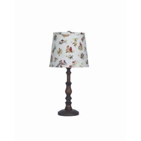 Distressed Brown Traditional Table Lamp with Birds Printed Shade