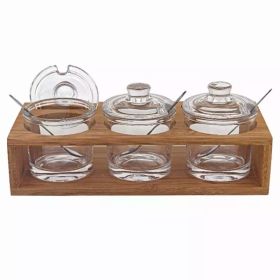 6" Mouth Blown Crystal Jam Set With 3 Glass Jars and Spoons on a Wood Stand