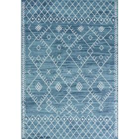 5'x8' Distressed Ocean Blue Geometric Bohemian Design Area Rug