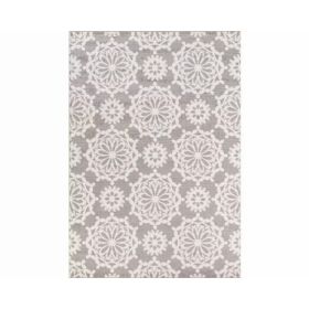 5'x8' Grey Ivory Floral Machine Woven Polypropylene Area Rug