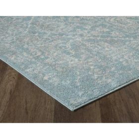 7' Blue Machine Woven Distressed Bohemian Style Indoor Runner Rug