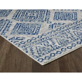 7' Ivory Blue Machine Woven Distressed Scandinavian Style Indoor Runner Rug