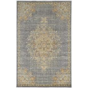 2'x3' Slate Grey Floral Damask Wool Area Rug