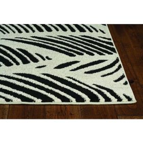 2'x4' Black White Machine Woven UV Treated Tropical Indoor Outdoor Accent Rug