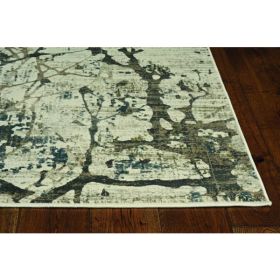 7' Ivory Mist Abstract Vintage Distressed Machine Woven Runner Rug