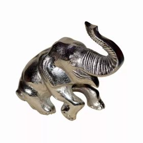 5" X 10" X 8" Silver Aluminum Resting Elephant