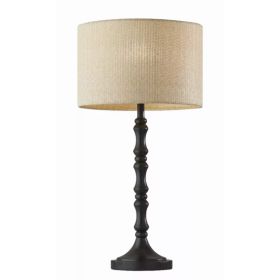 Black Natural Boho Turned Base Table Lamp