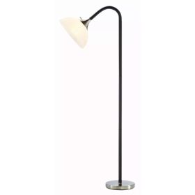 Bendable Black Metal Floor Lamp with Alabaster Bowl Shade