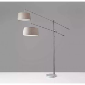 Two Light Adjustable Long Arm Floor Lamp in Brushed Steel