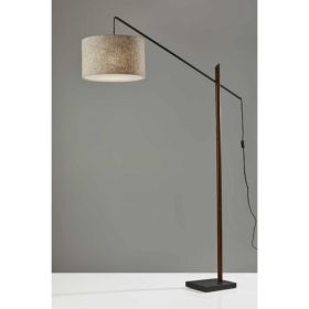 Sculptural Wood Floor Lamp with Adjustable Black Metal Arm