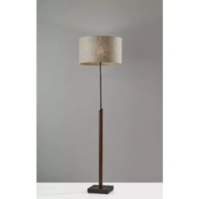 Sculptural Wood Floor Lamp with Black Metal Accents