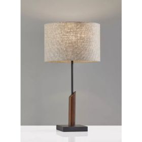 Sculptural Wood Black Metal Table Lamp