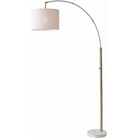 Reading Nook Floor Lamp Antique Brass Arc Arm Adjustable Off White Fabric Shade