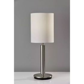 Brushed Steel Metal Stout Pole with Tall Silk Shade Table Lamp