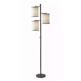 Three Light Floor Lamp Dark Bronze Finish with Off White Lanterns