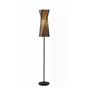 Tall Sculptural Twist Floor Lamp with Black Cane Stick And Natural Paper Shade