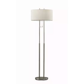 Dual Pole Floor Lamp in Brushed Steel Metal