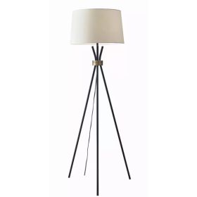 Black Metal Tripod Leg Floor Lamp with Antique Brass Accent