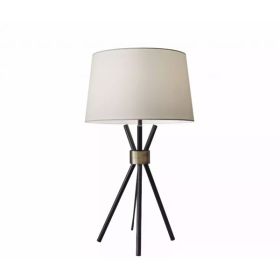 Black Metal Tripod Leg with Antique Brass Accent Table Lamp