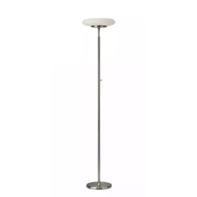 Brushed Steel Metal LED Torchiere with White Frosted Tube Glass Shade