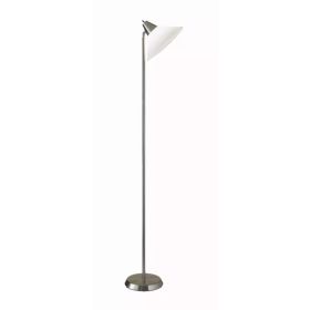 Elemental Brushed Steel Metal Torchiere with White Cone Shade