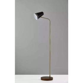 Brass Adjustable Floor Lamp with Black Metal Vented Cone Shades