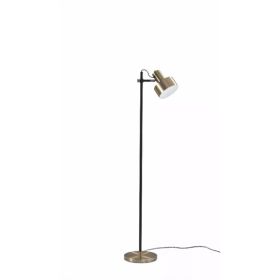 Retro Floor Lamp with Matte Black Pole and Adjustable Jumbo Antique Brass Metal Shade