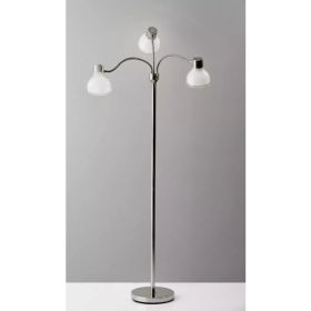 Adjustable Three Light Floor Lamp in Polished Nickel Finish With Frosted Inner Shades