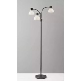 Adjustable Three Light Floor Lamp in Black Nickel Finish With Frosted Inner Shades