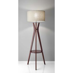 Walnut Wood Floor Lamp Tripod Base with Shelf